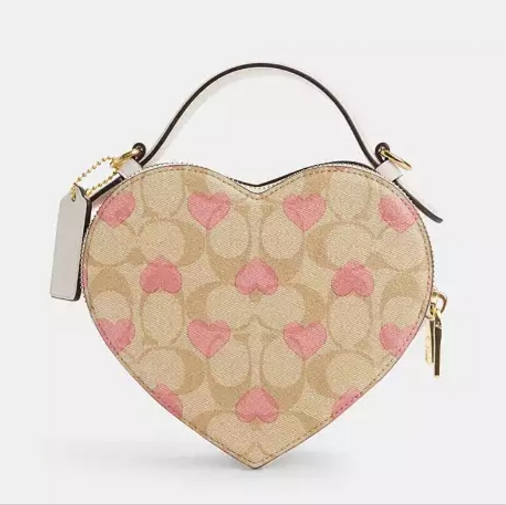 Coach Heart Crossbody In Signature Canvas With Heart Print Khaki Pink - Picture 3 of 7